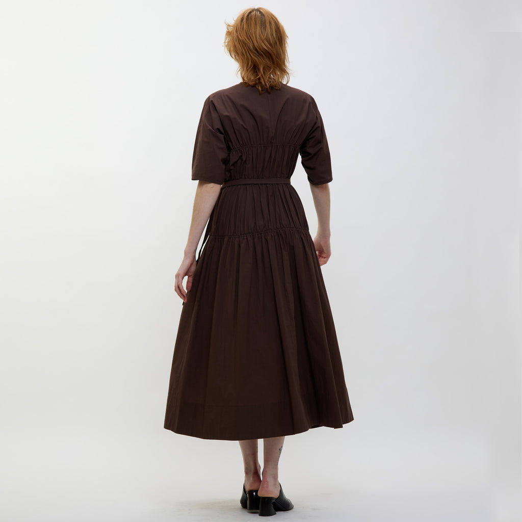 24AW GATHERED DRESS - DARK BROWN