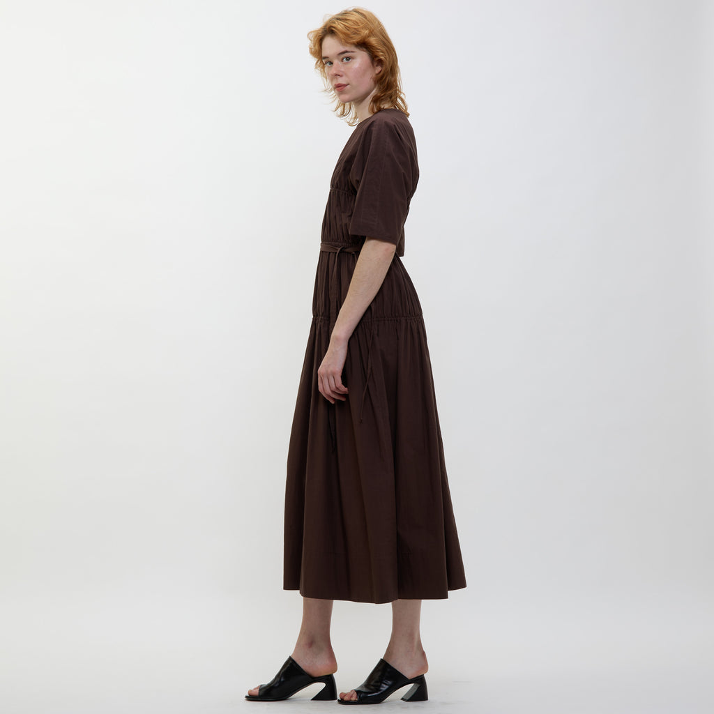 24AW GATHERED DRESS - DARK BROWN